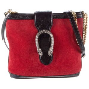 Gucci Suede Medium Dionysus Red and Black bucket Bag NWT